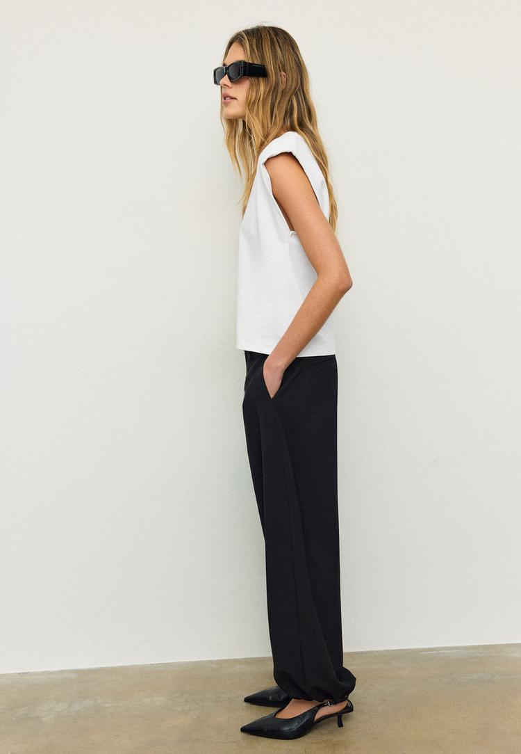 Stradivarius Μπλούζα Basic Με Βάτες Λευκό Xl