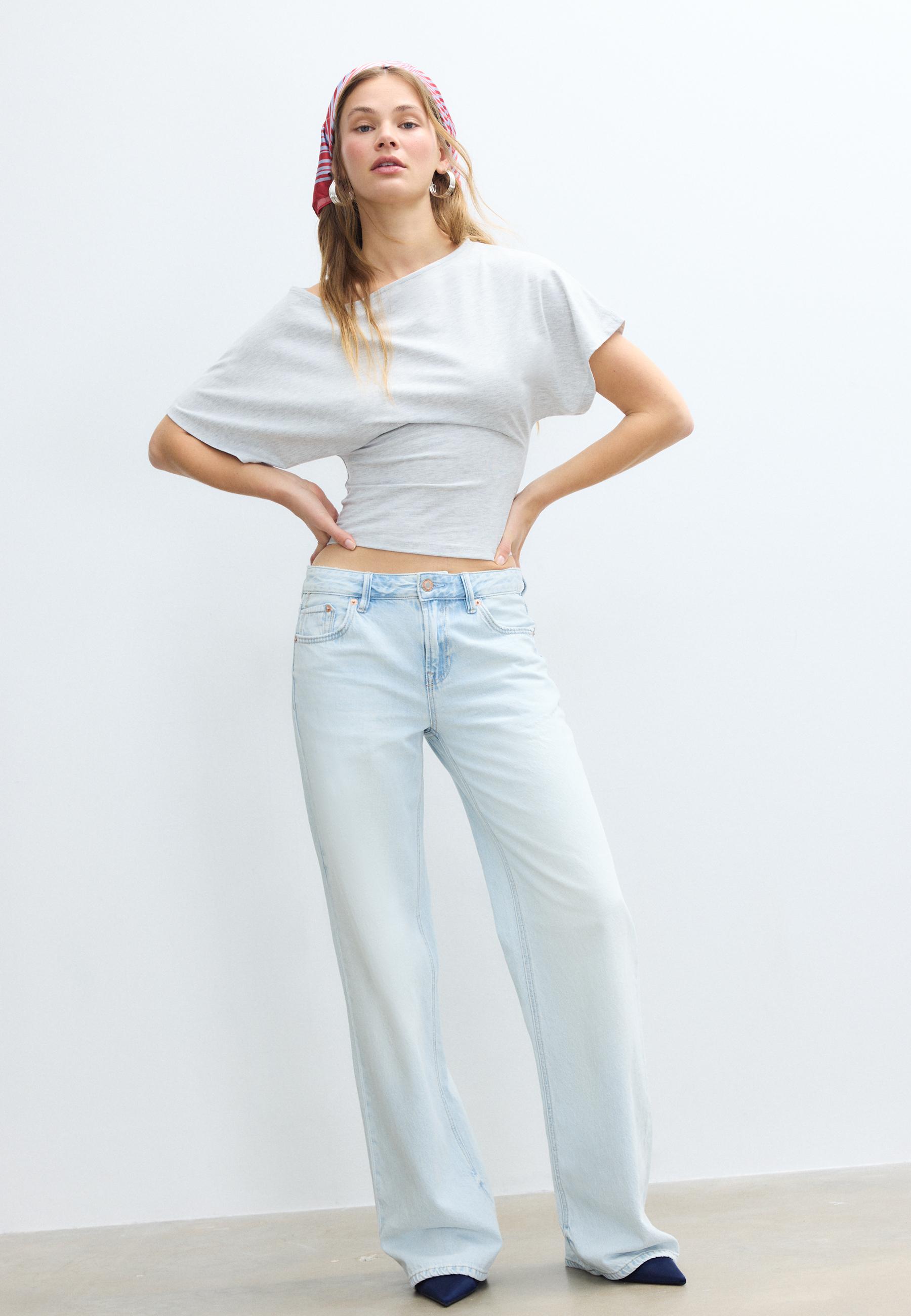 D91 düşük bel geniş paça jean