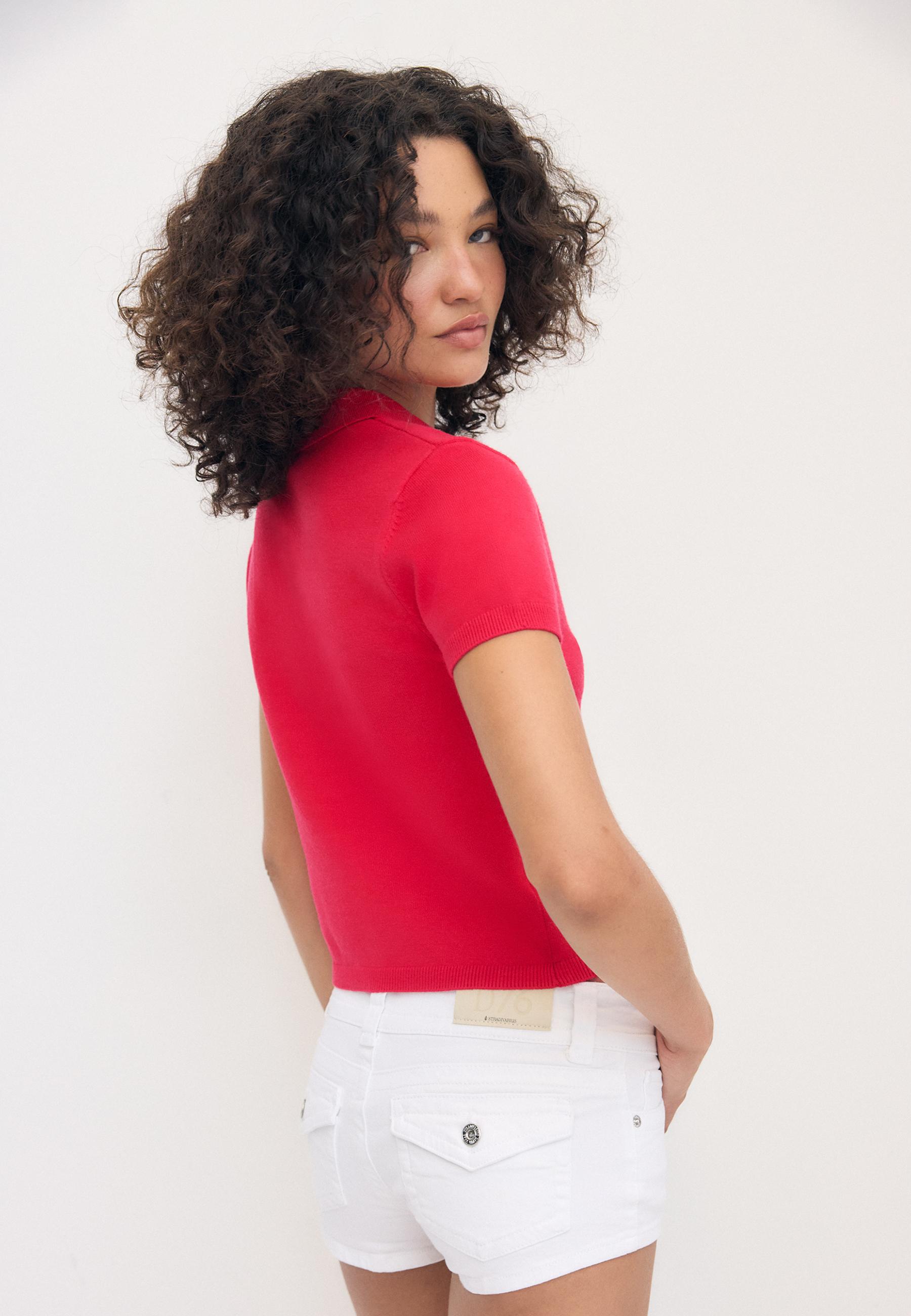 Short sleeve knit polo sweater — Red