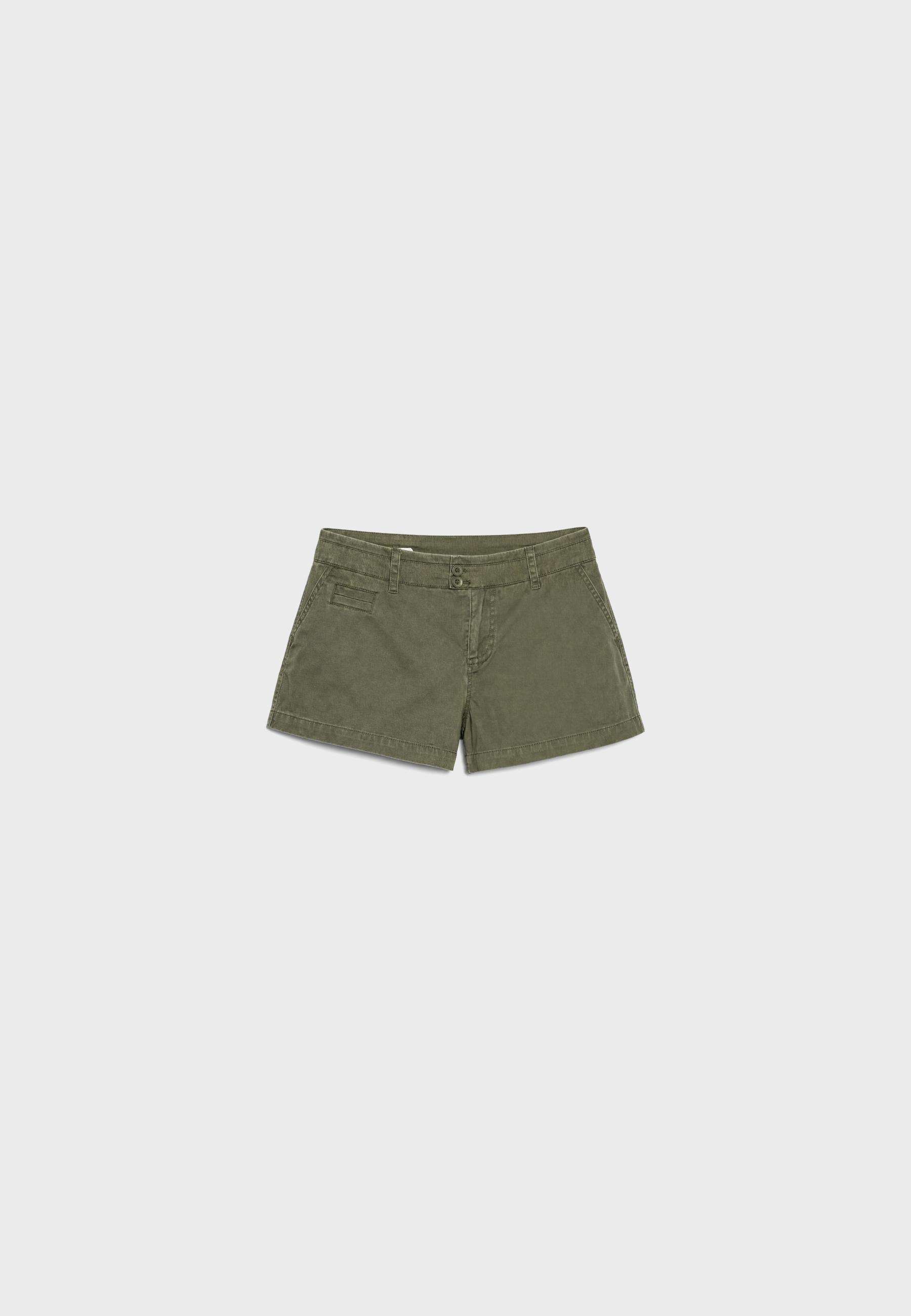 Double-button mini shorts — Khaki