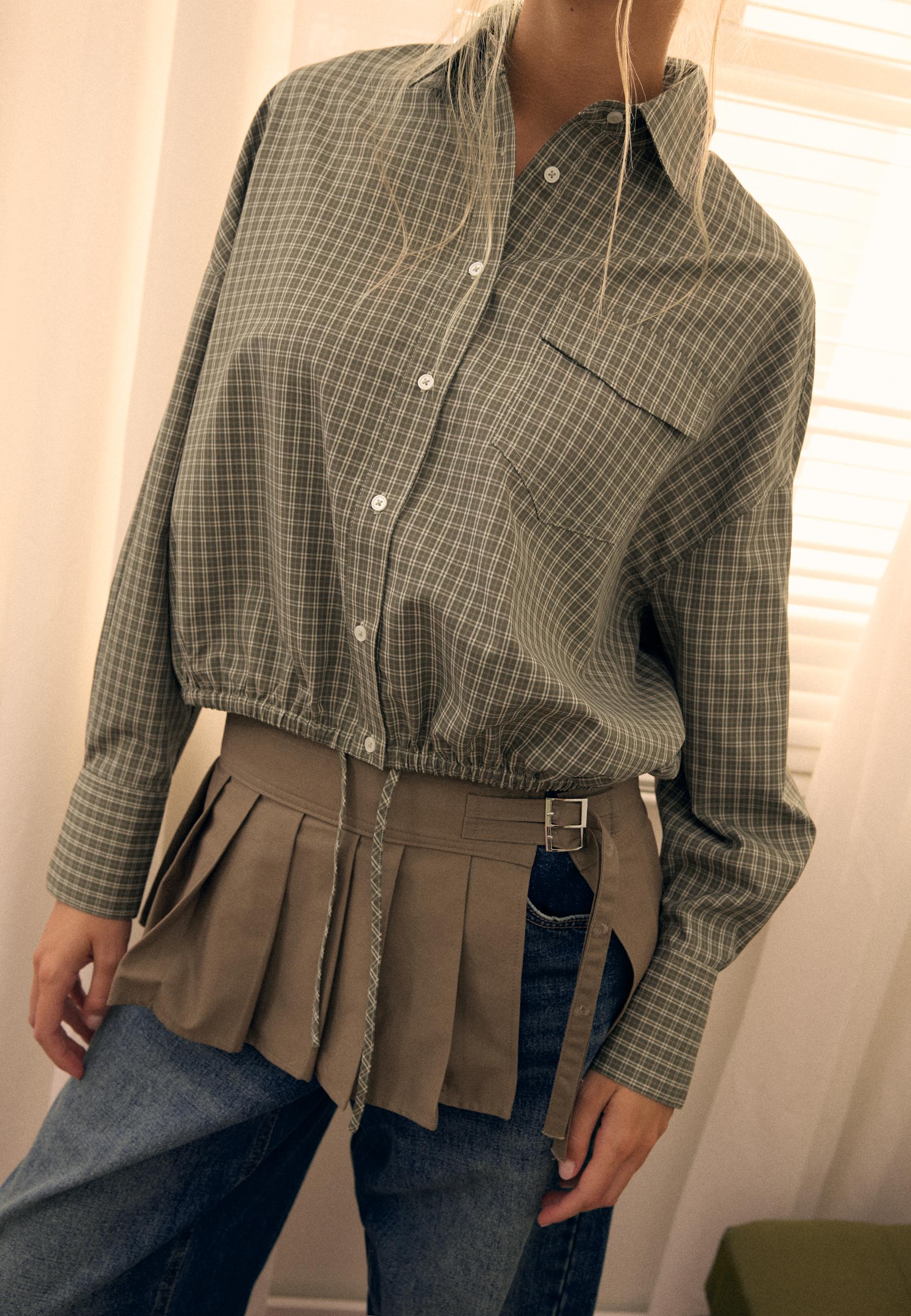 Checked balloon shirt — Khaki