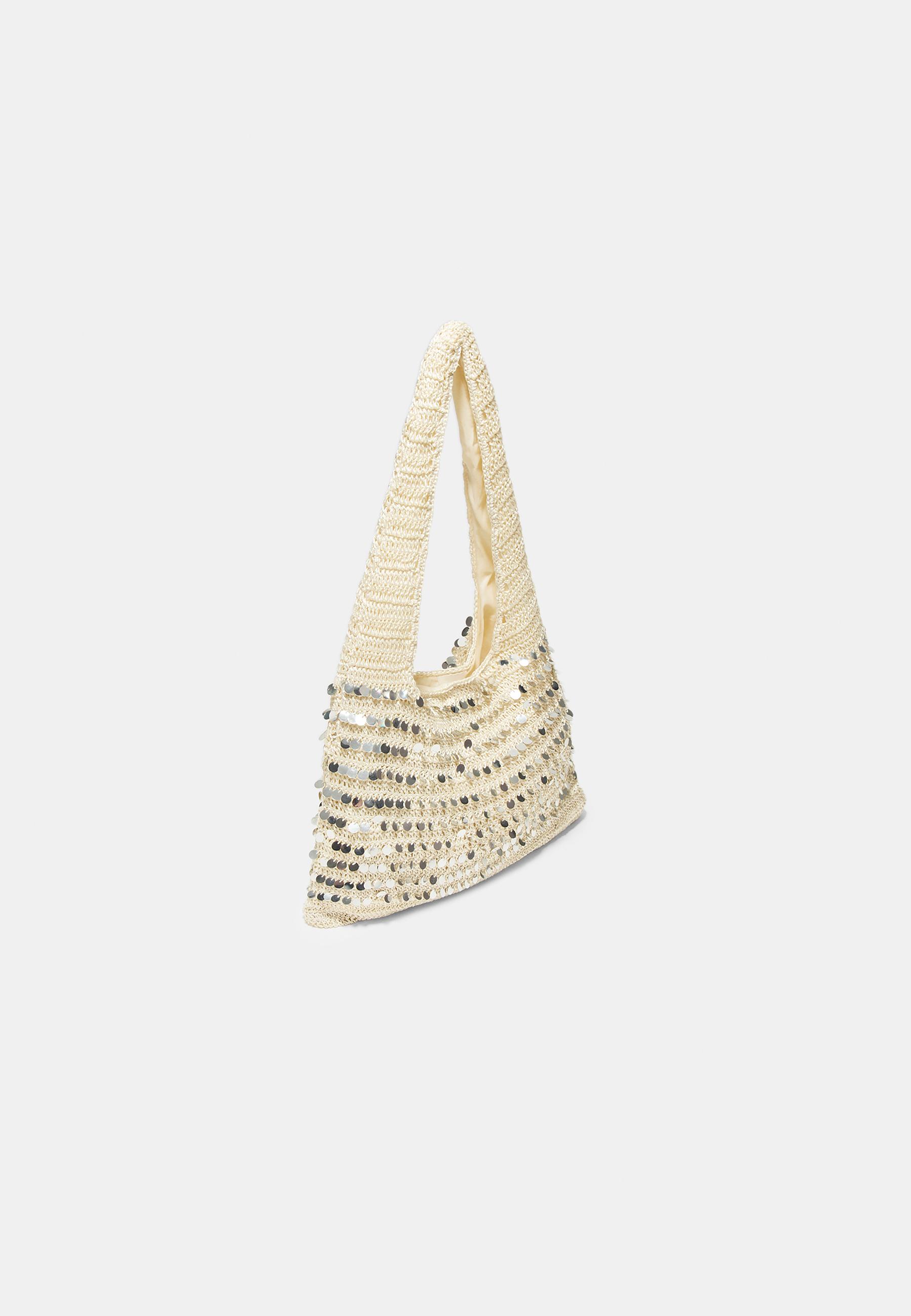 Sequin shoulder bag — Ecru