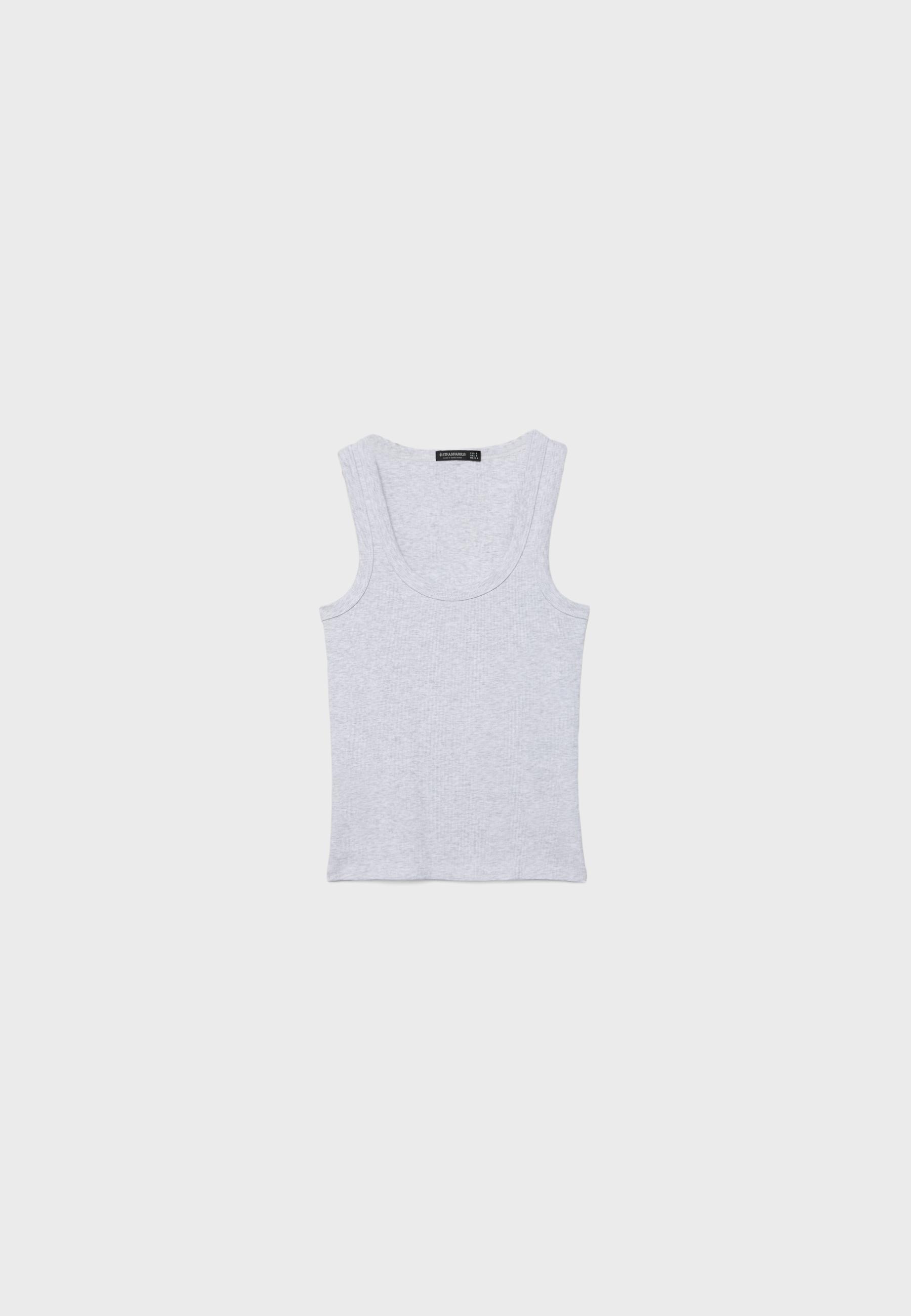 Ribbed cotton racerback top — Grey melange