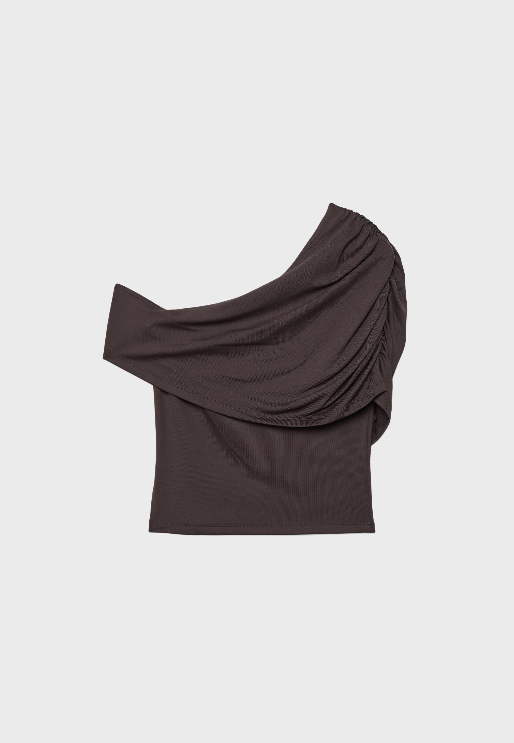 Draped polyamide top — Brown