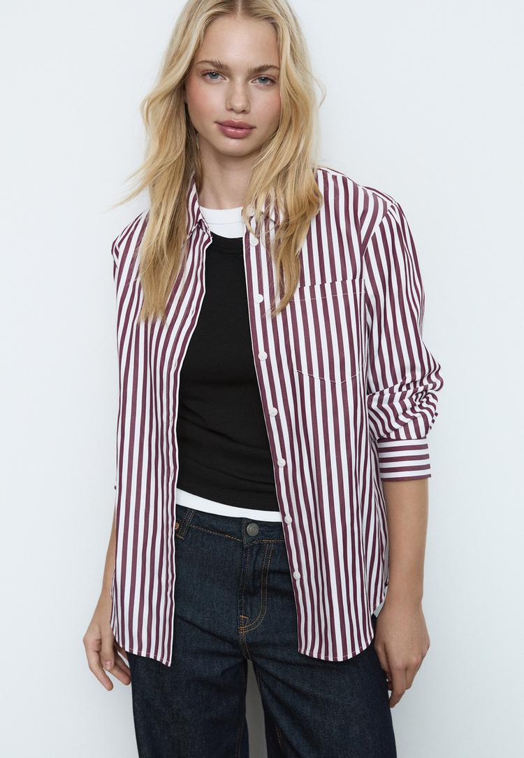 camisa basica com bolso de popelina as riscas