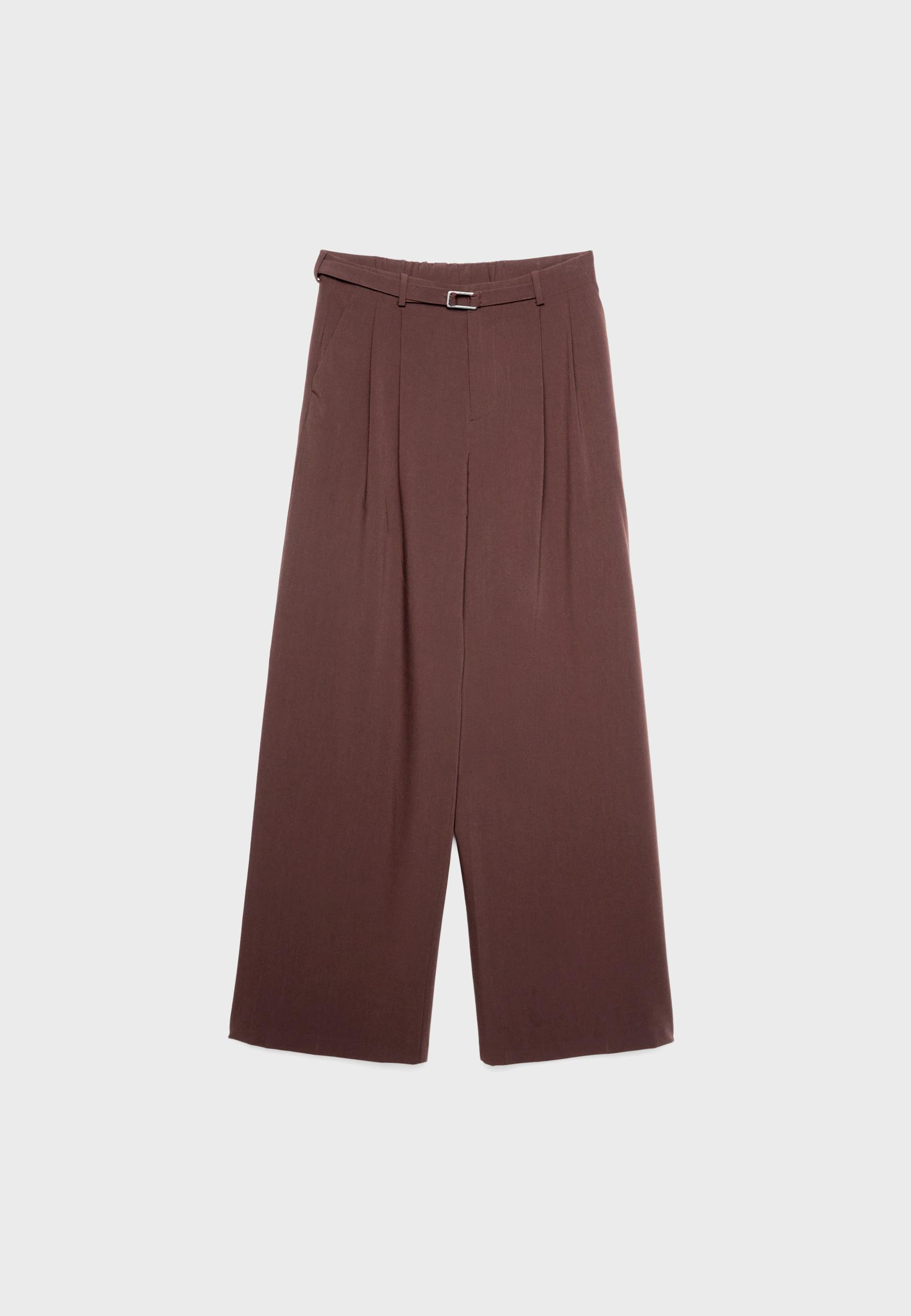 Wide-leg trousers with buckle detail — Brown