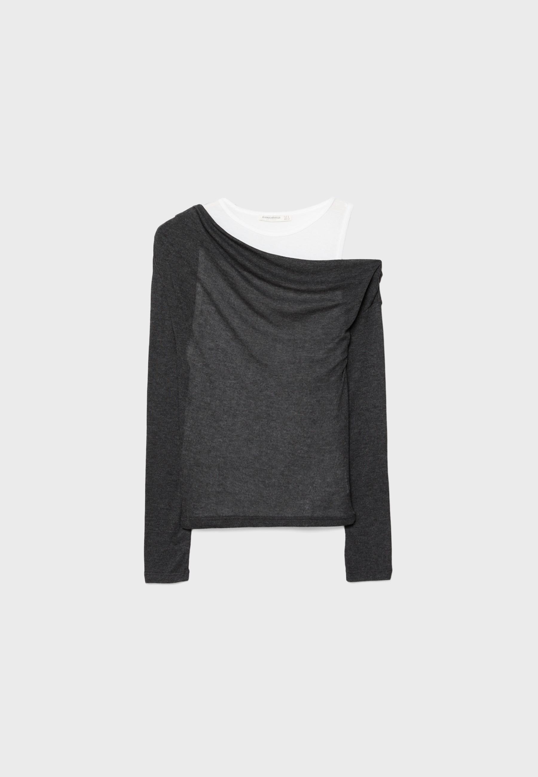 Asymmetric double T-shirt — Dark grey