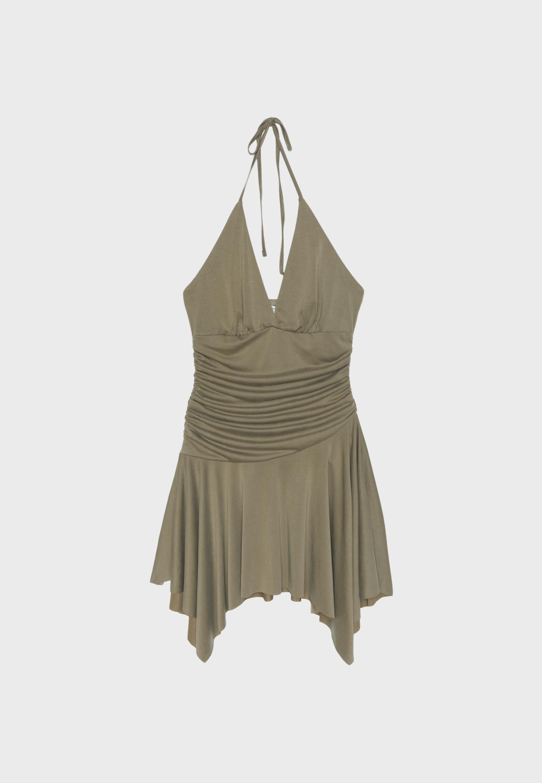 Short dress with pointed hem — Olive green