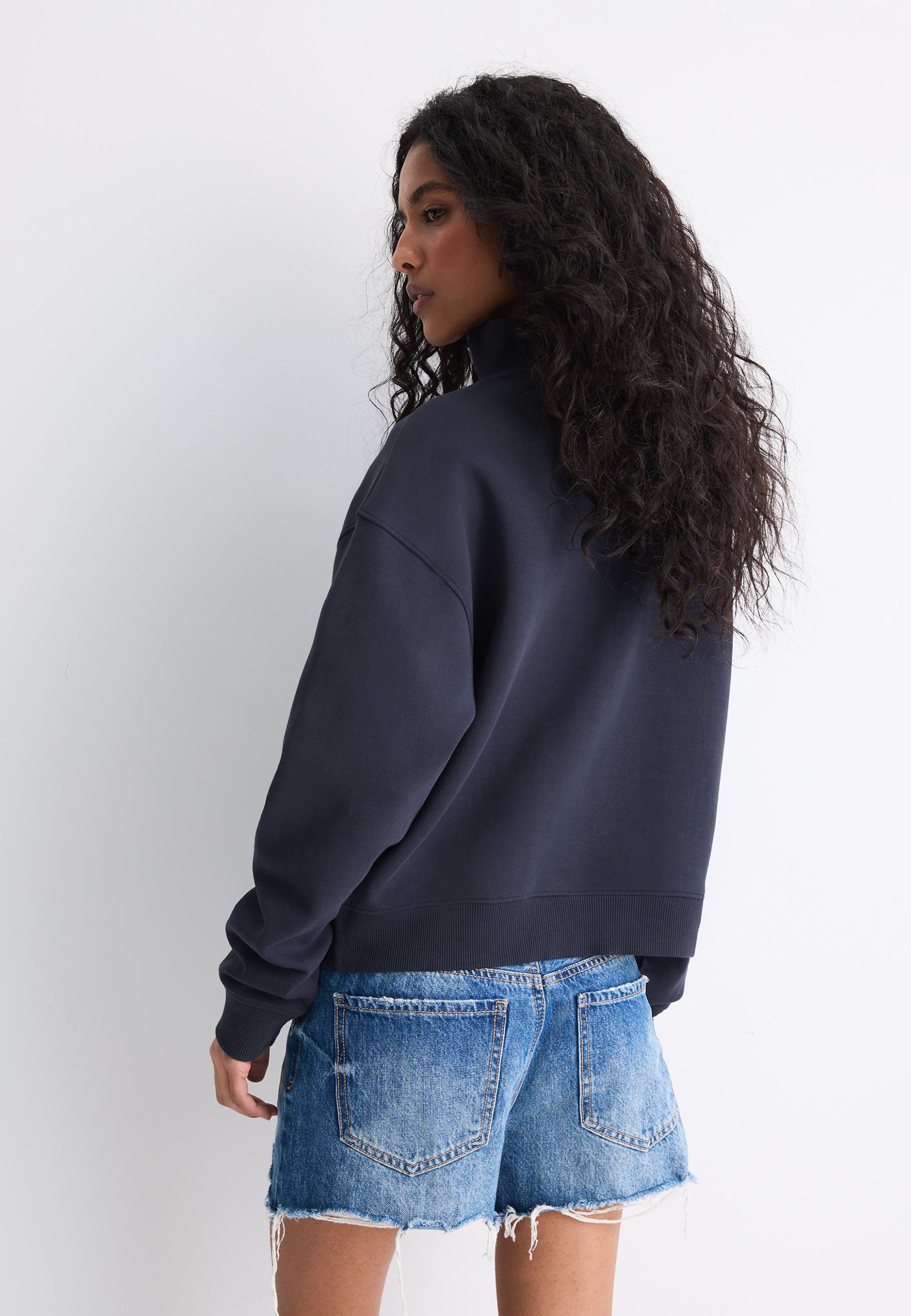 High-neck sweatshirt with zip — Dark blue