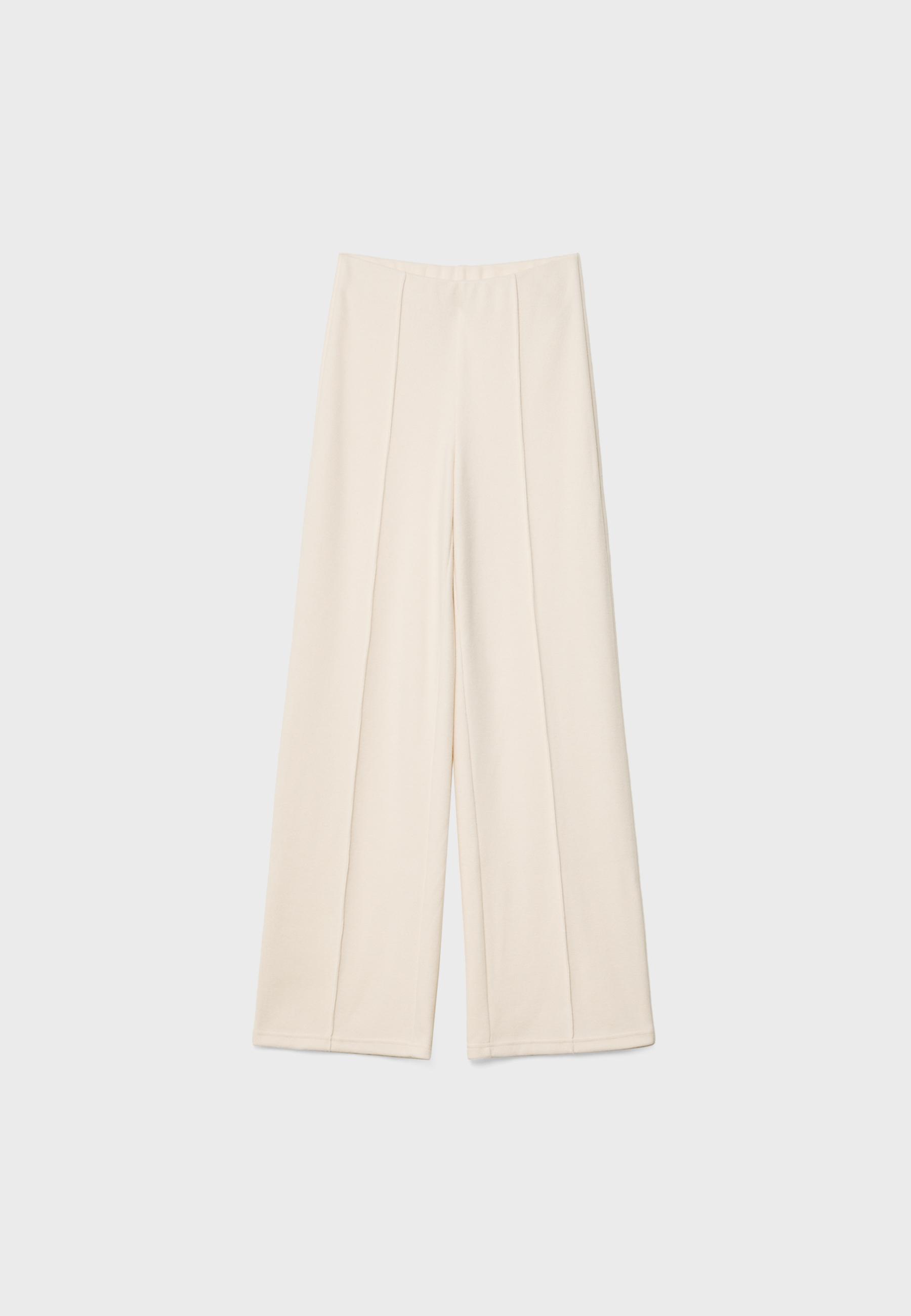 Knit trousers with seam detail — Ecru