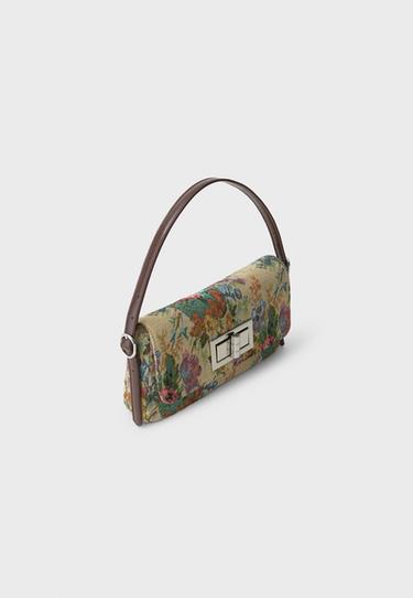 Compact printed shoulder bag with clasp — Stone 3