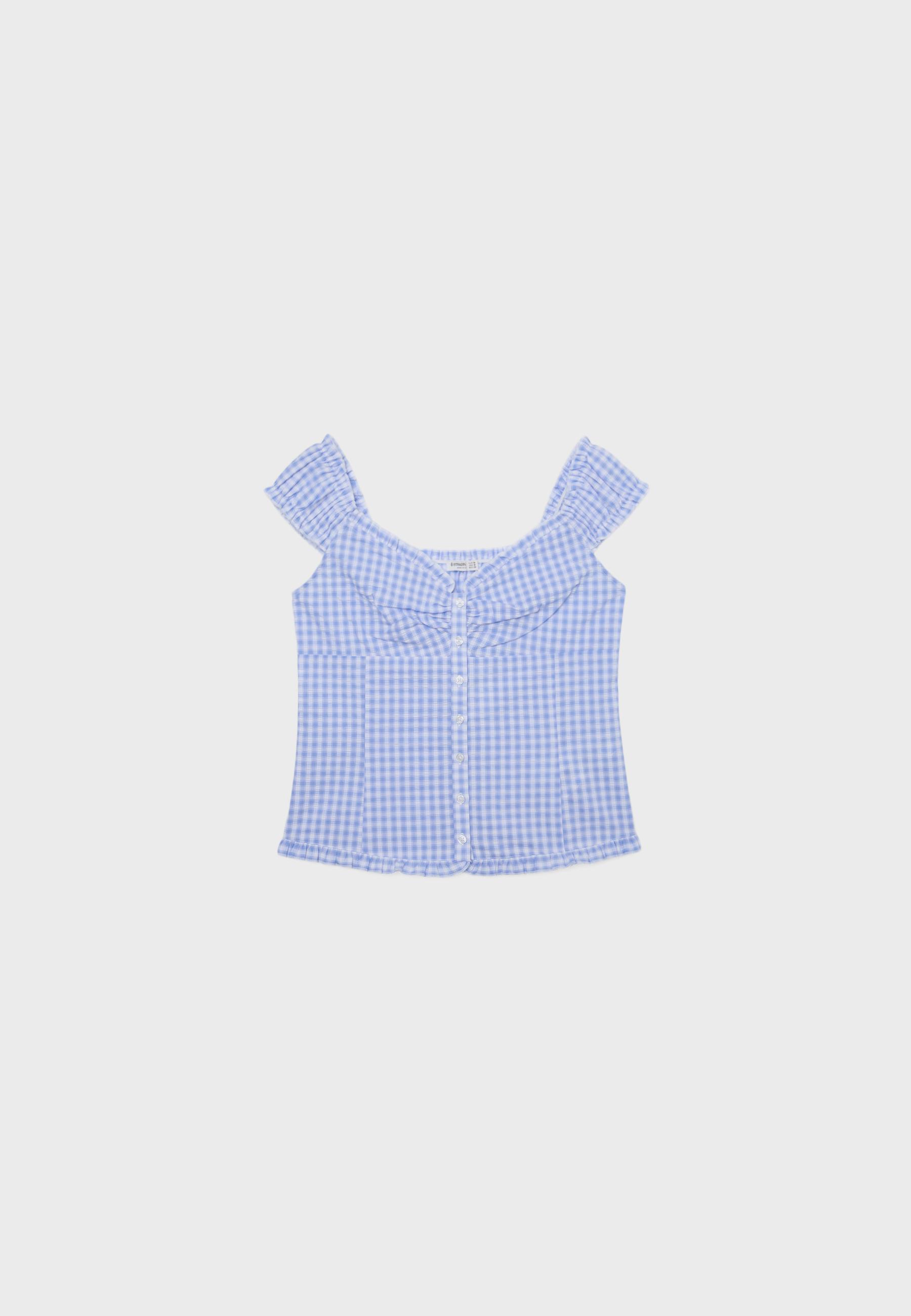 Heart neckline top with buttons — Sky blue