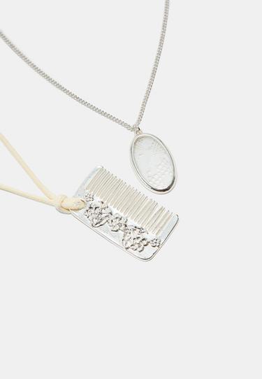 Set of 2 double necklaces with comb pendant — Grey 5