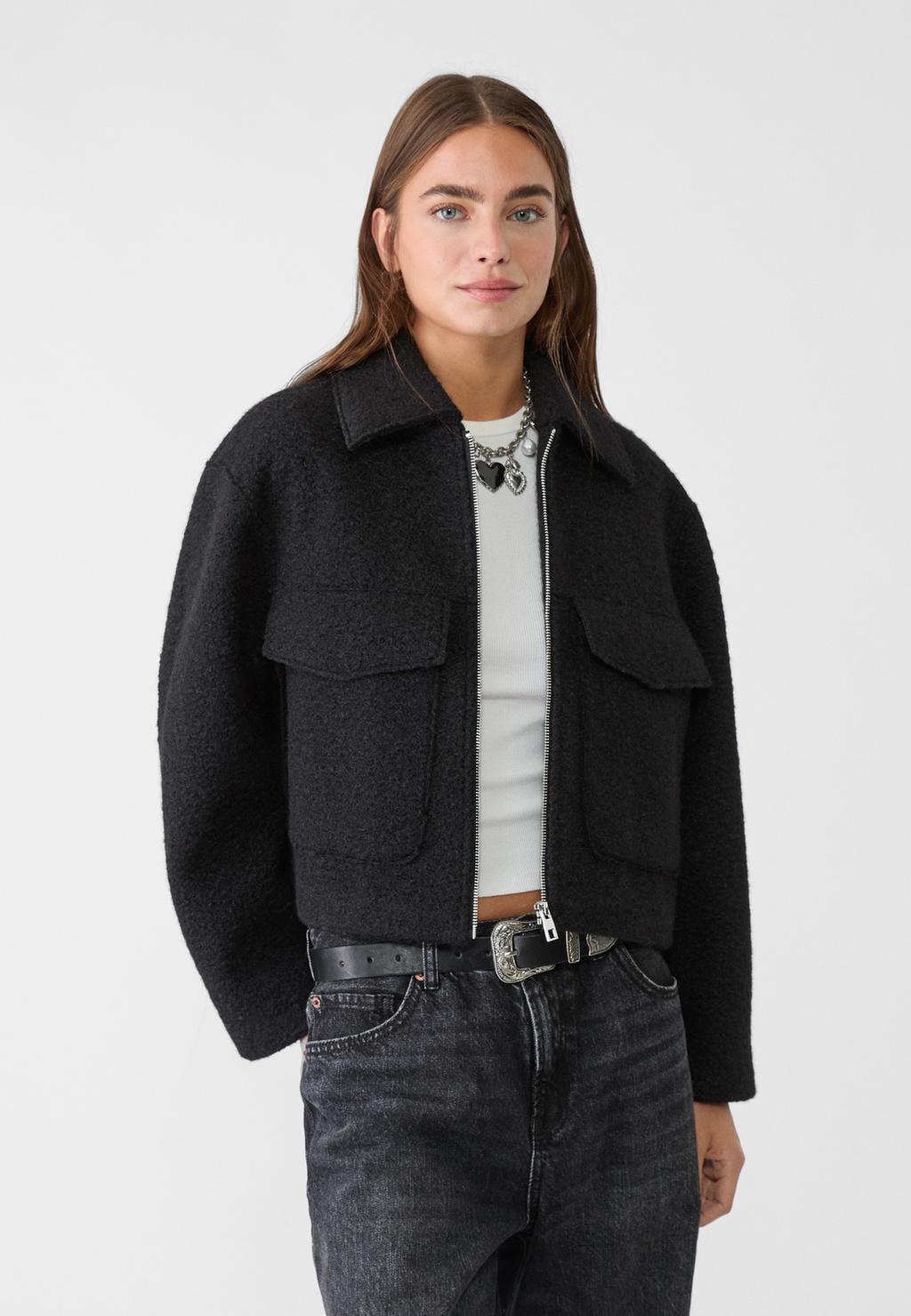 Short bouclé jacket with pockets