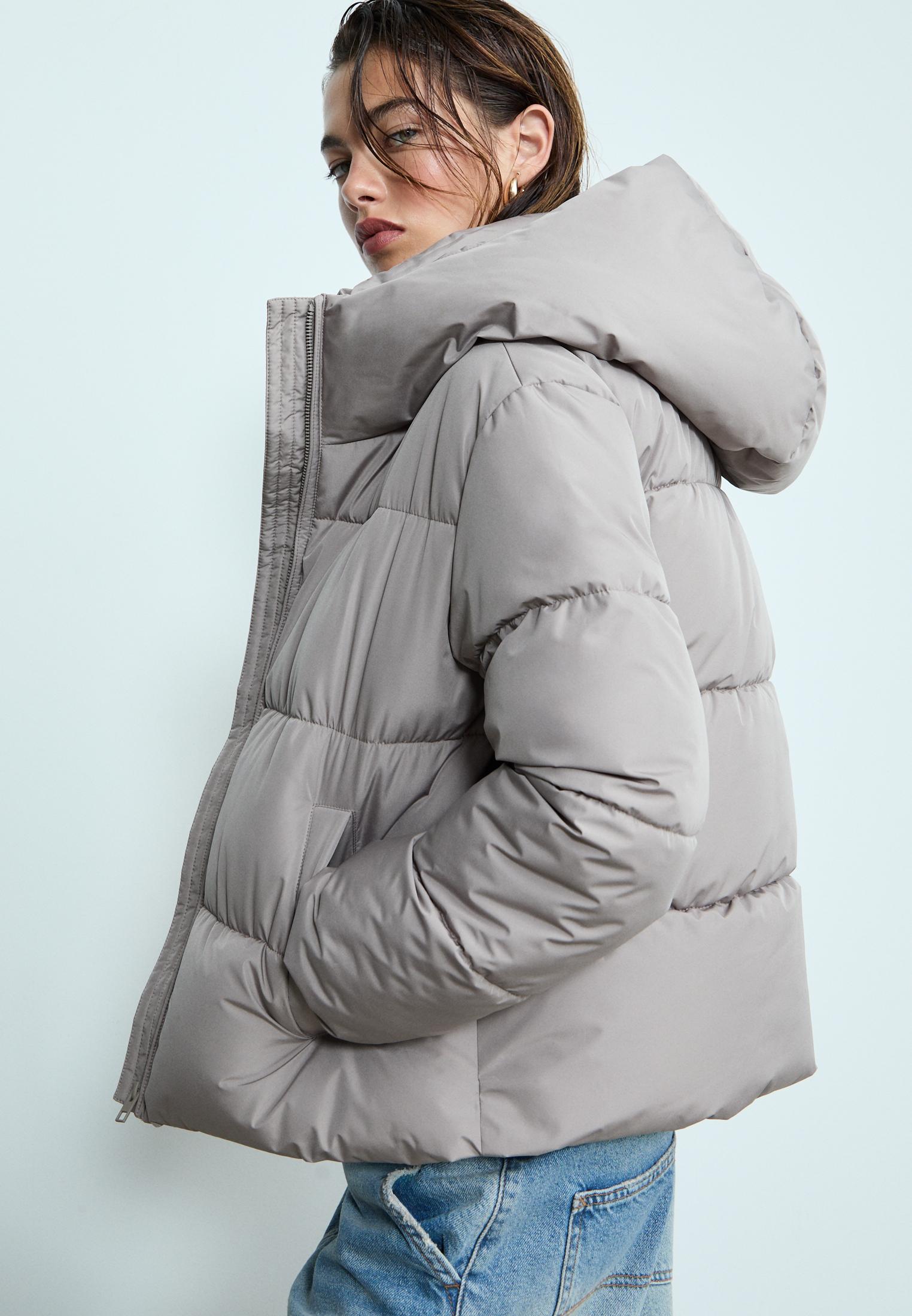 Basic hooded puffer jacket — Brown