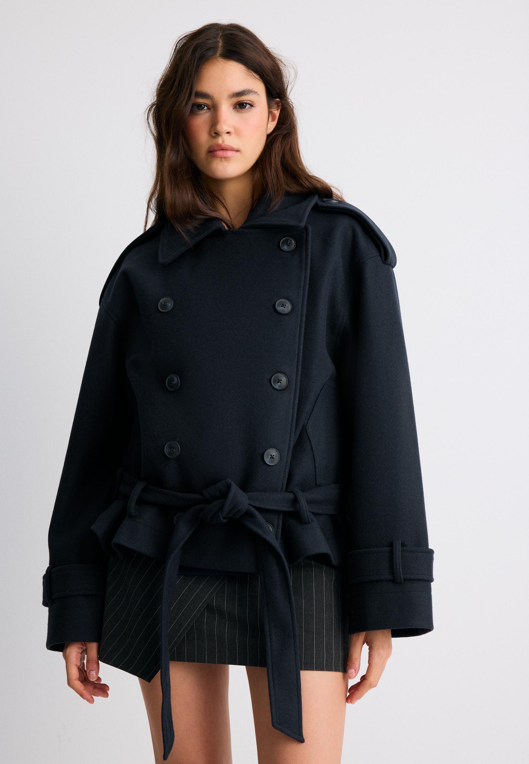 Soft-touch oversize trench coat — Dark blue