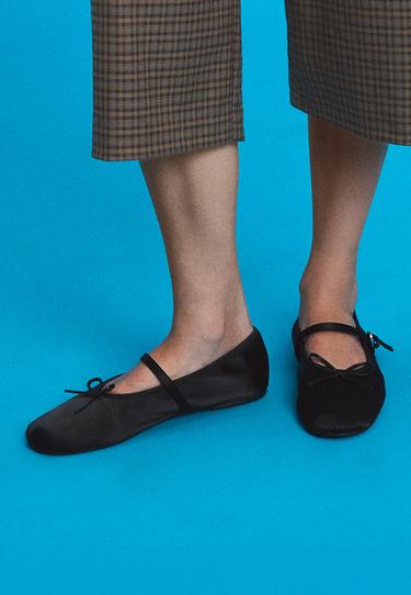 Satin buckle ballet pumps — BLACK  5