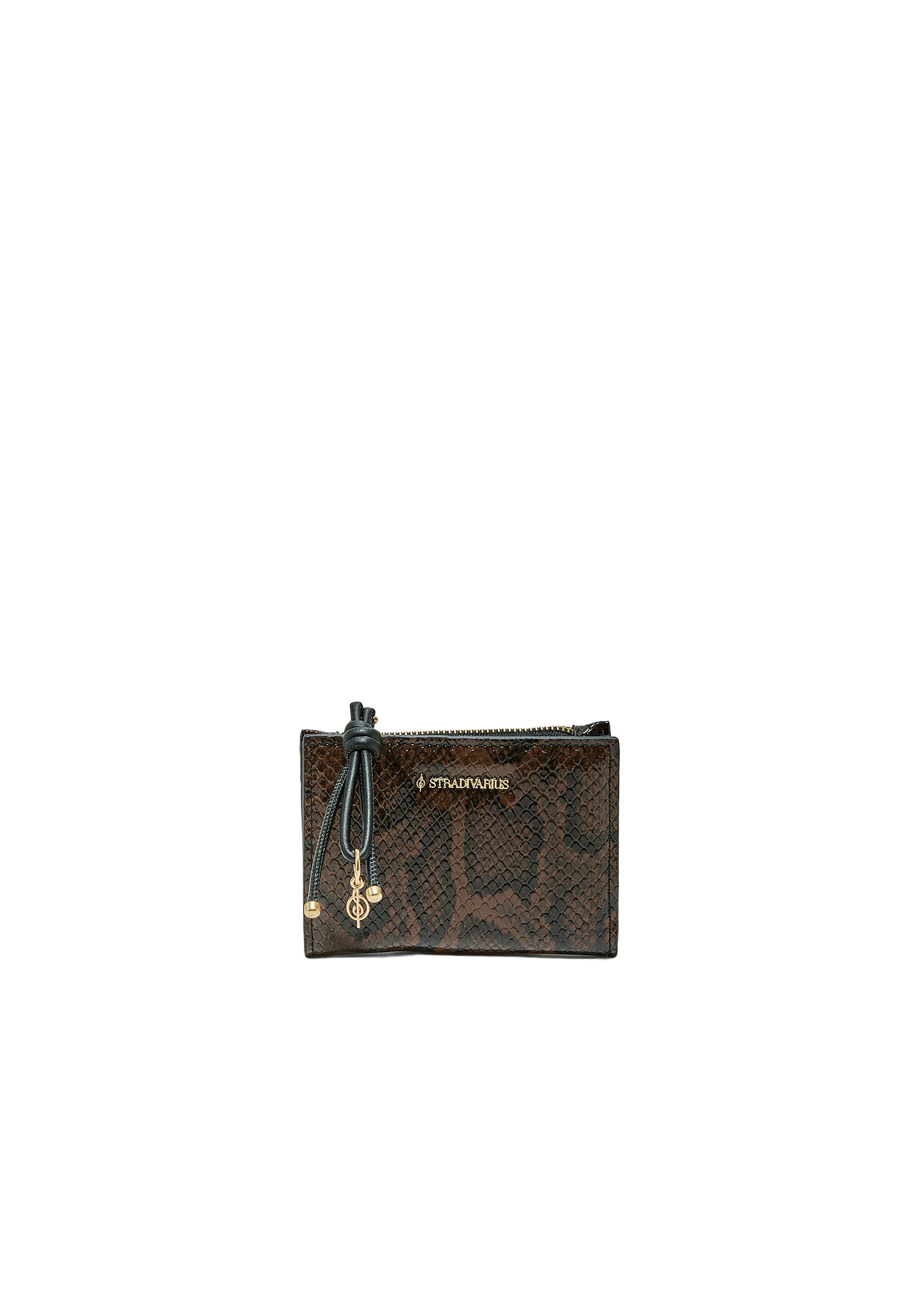 Snakeskin print card holder purse — Brown