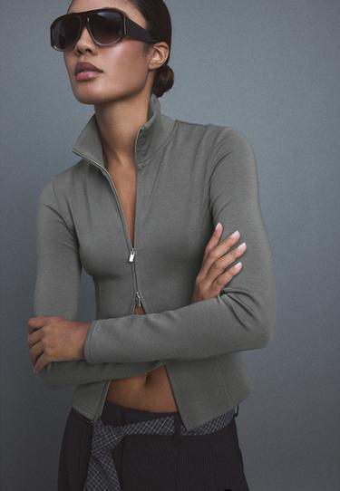 Soft-touch fitted zip-up sweatshirt — Grey 1