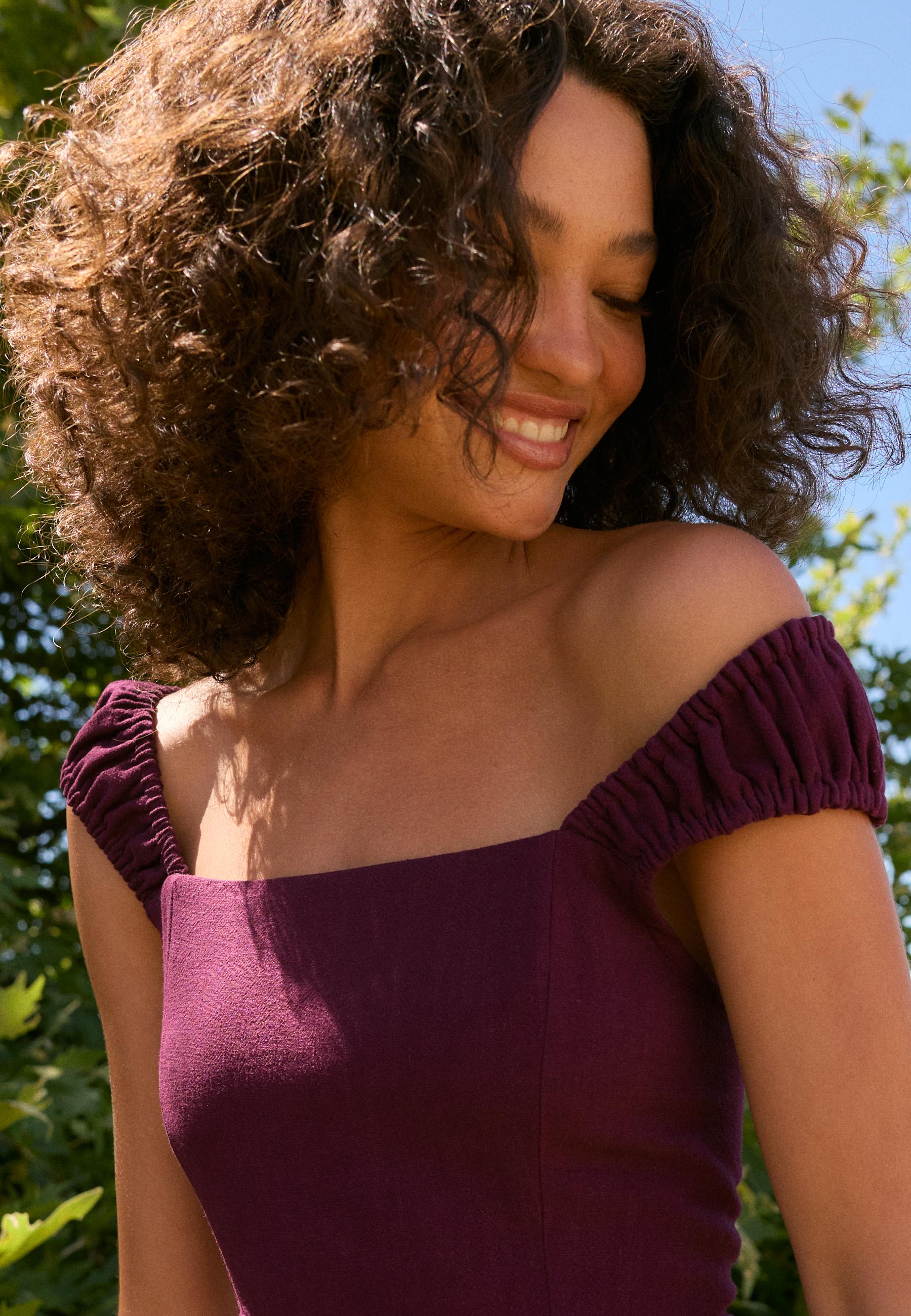 Midi dress with tie-back — Purple