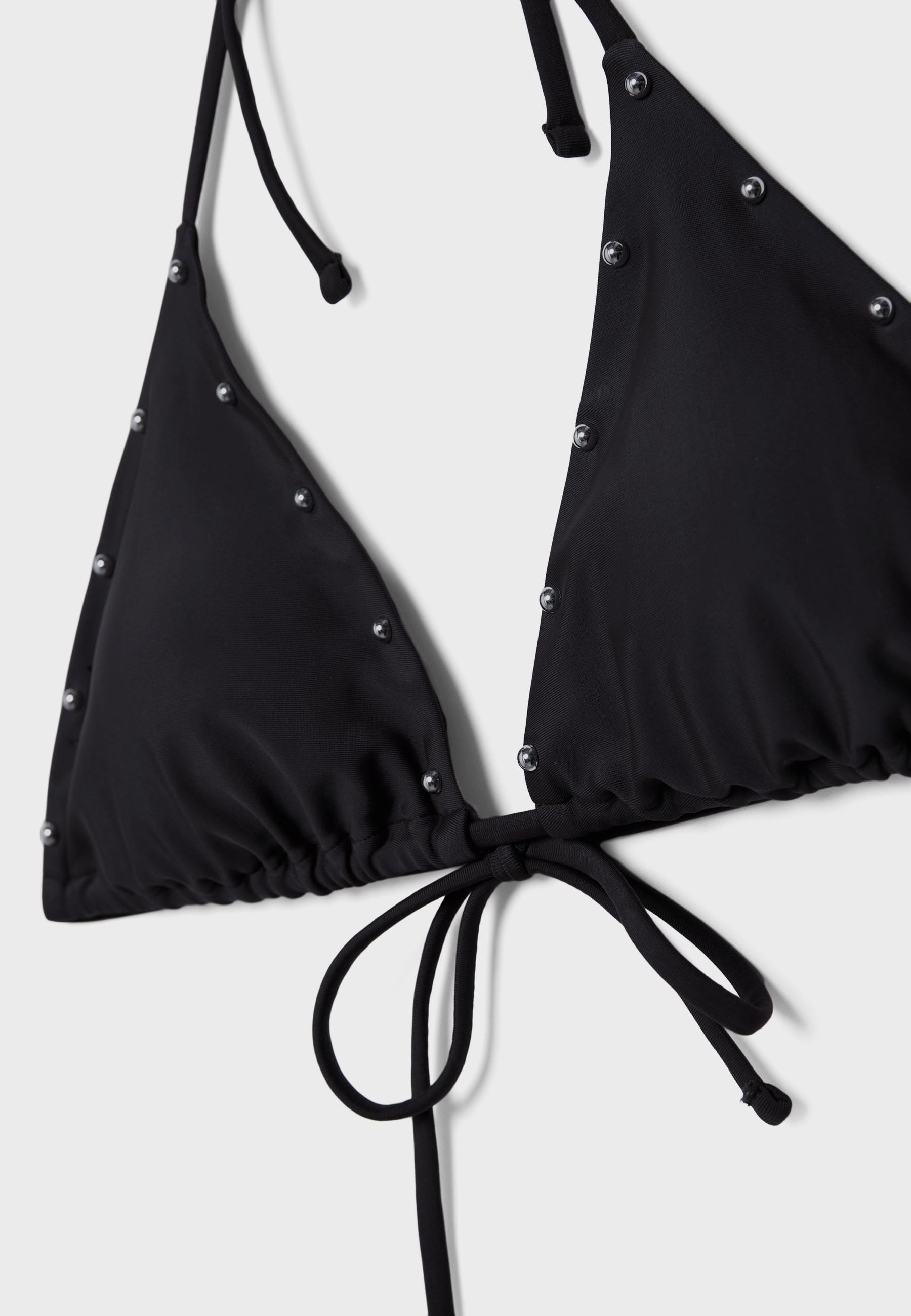 Studded triangle bikini top — Black