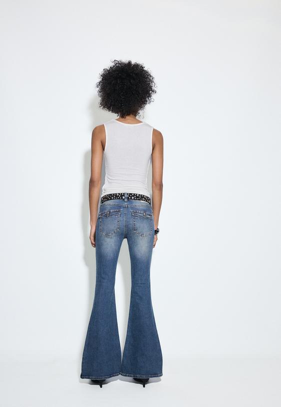 Stradivarius D04 Low Rise Flared Jeans Medium Denim Wash 4