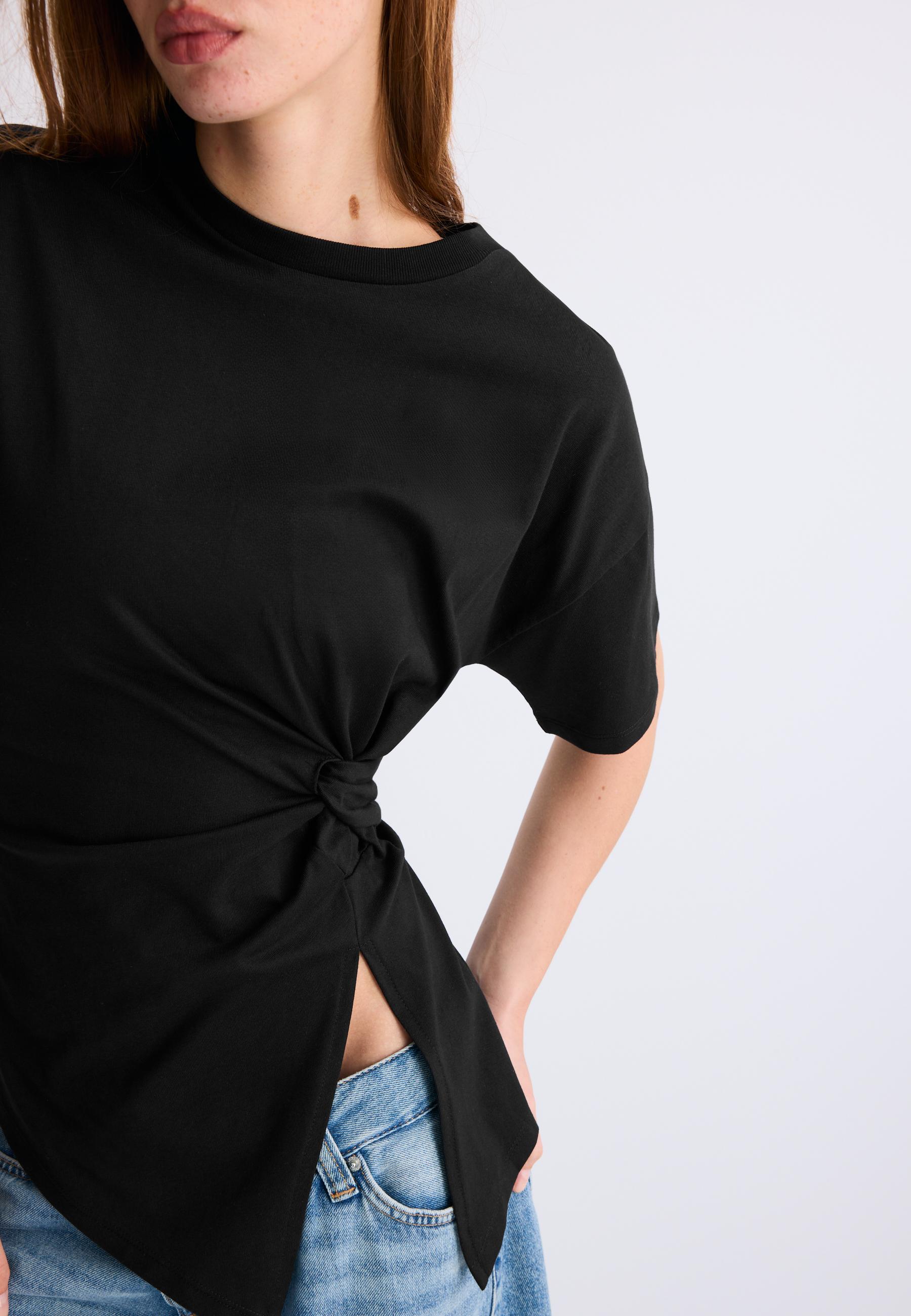 Short sleeve knot-detail T-shirt — Black