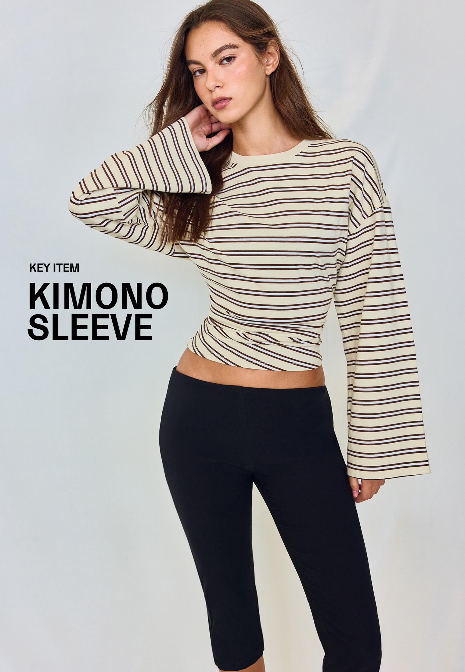 B11 Striped Japanese long sleeve T-shirt with a fitted waist — Vanilla