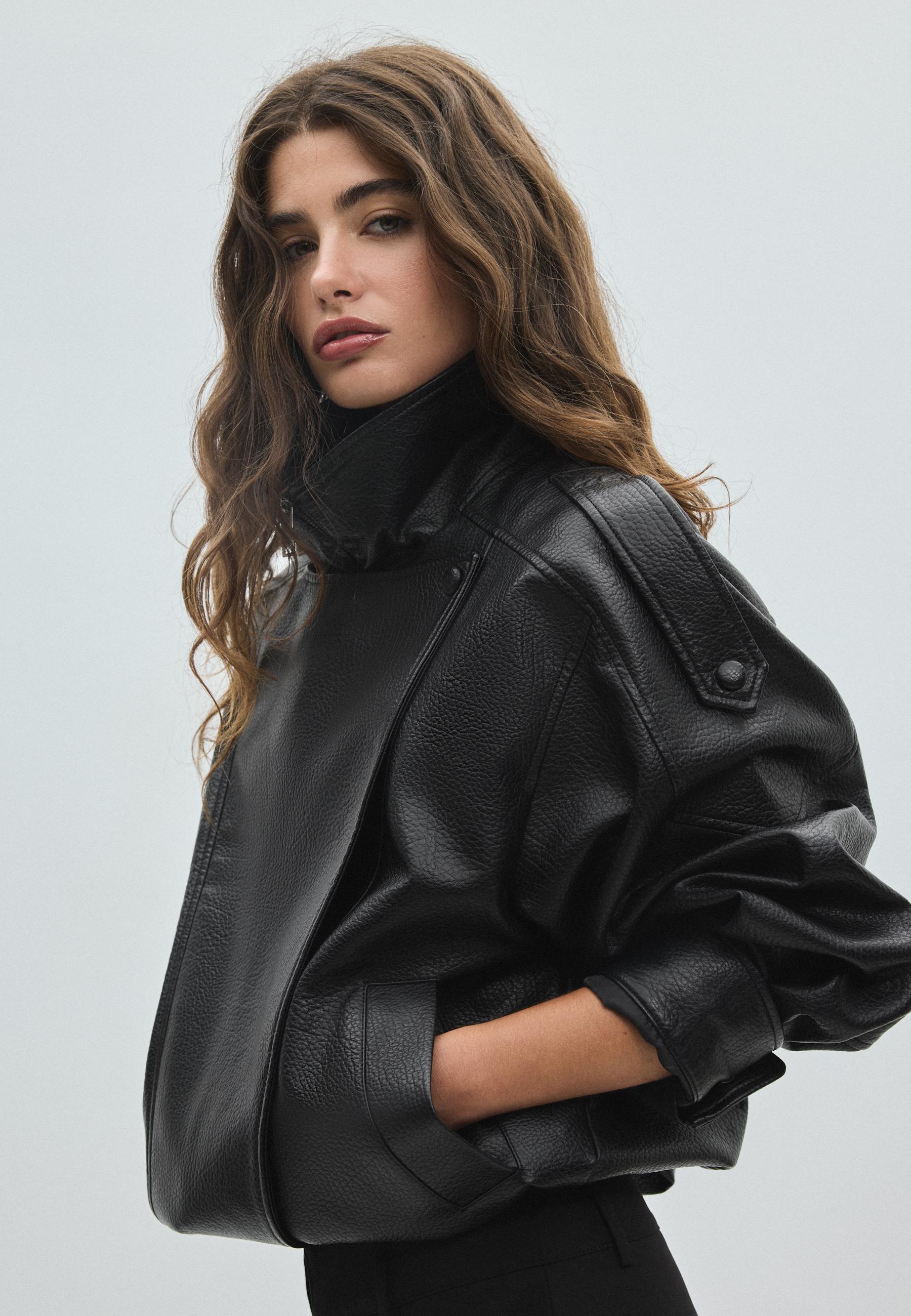 Oversize leather effect biker jacket - Women's fashion