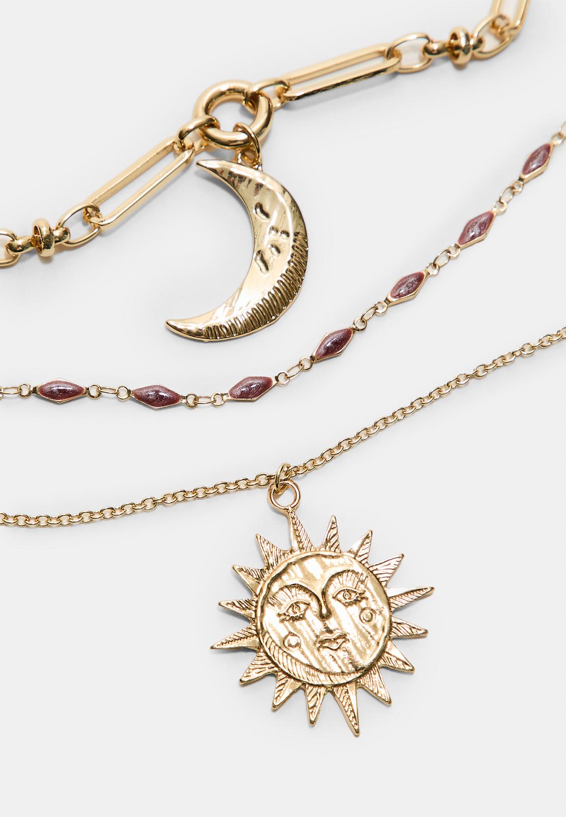 Set of moon and sun necklaces Women's fashion Stradivarius