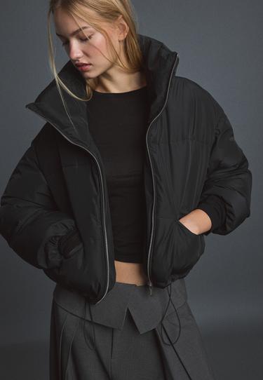 Cropped high neck padded jacket — Black 3