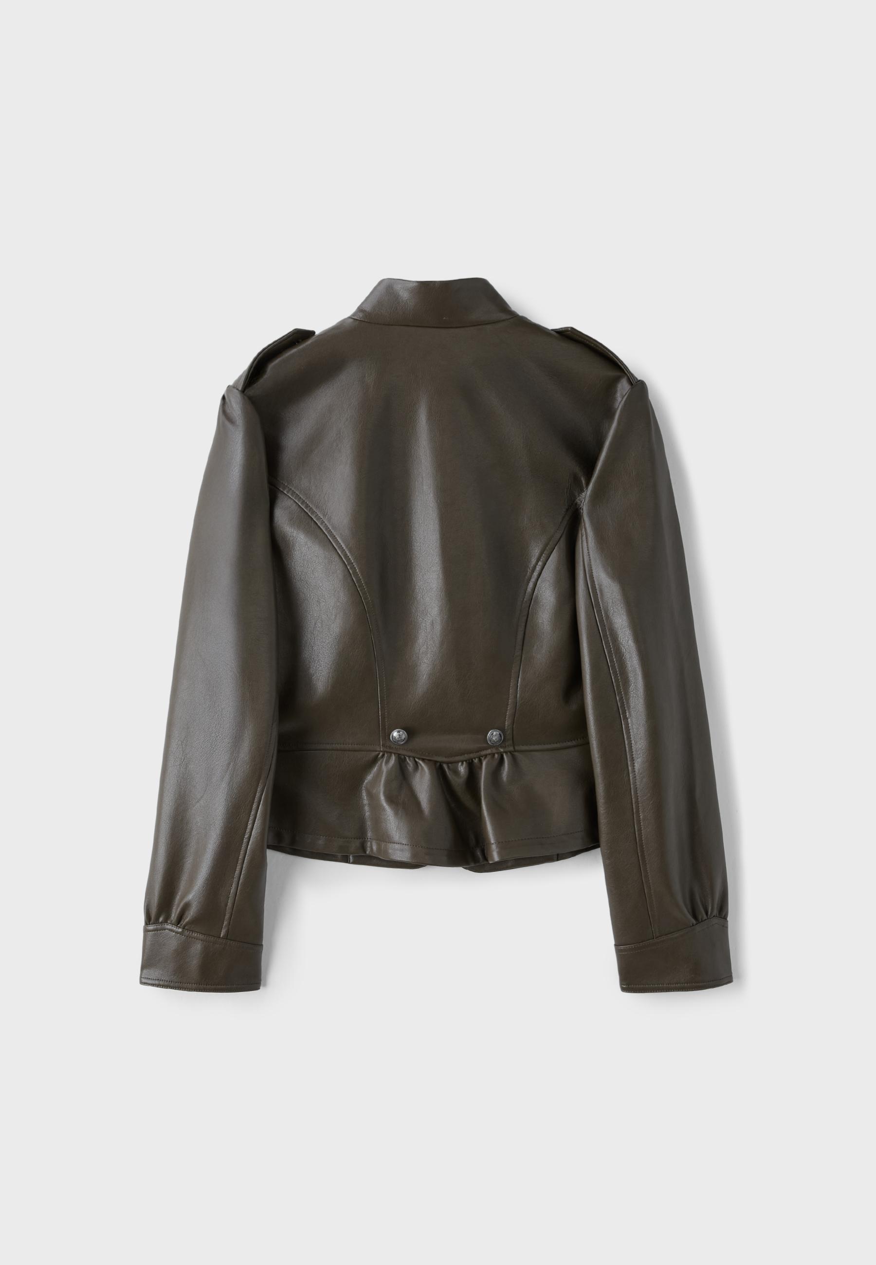 Leather effect blazer with engraved buttons — Khaki