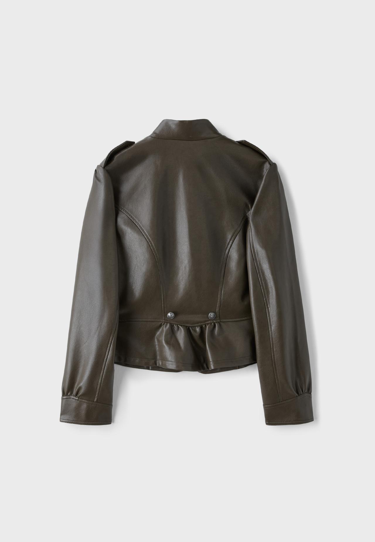 Leather effect blazer with engraved buttons — Khaki