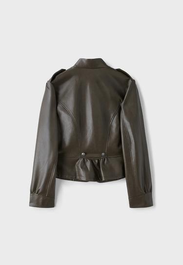 Leather effect blazer with engraved buttons — Khaki 8
