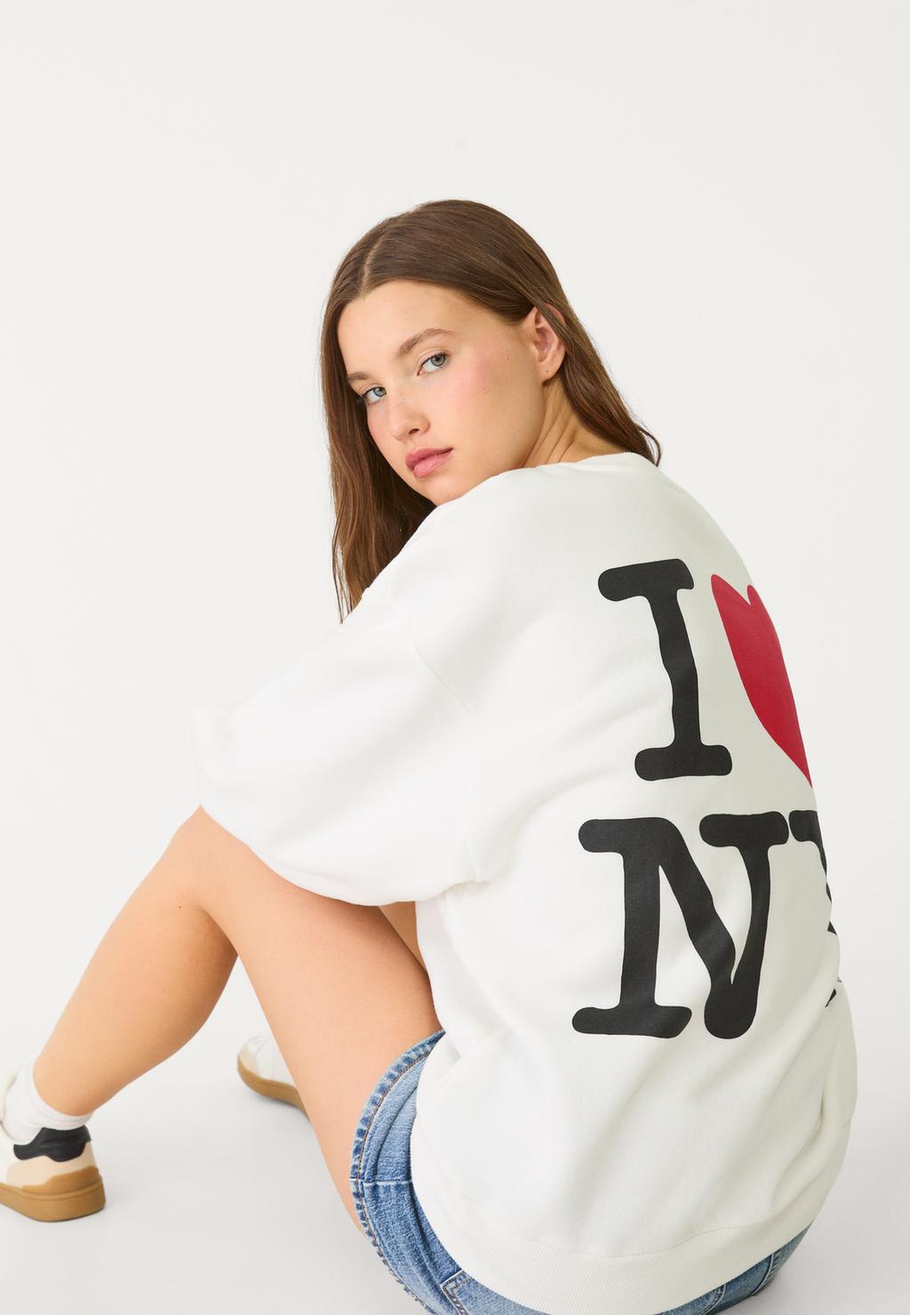 I love NY yazılı oversize sweatshirt