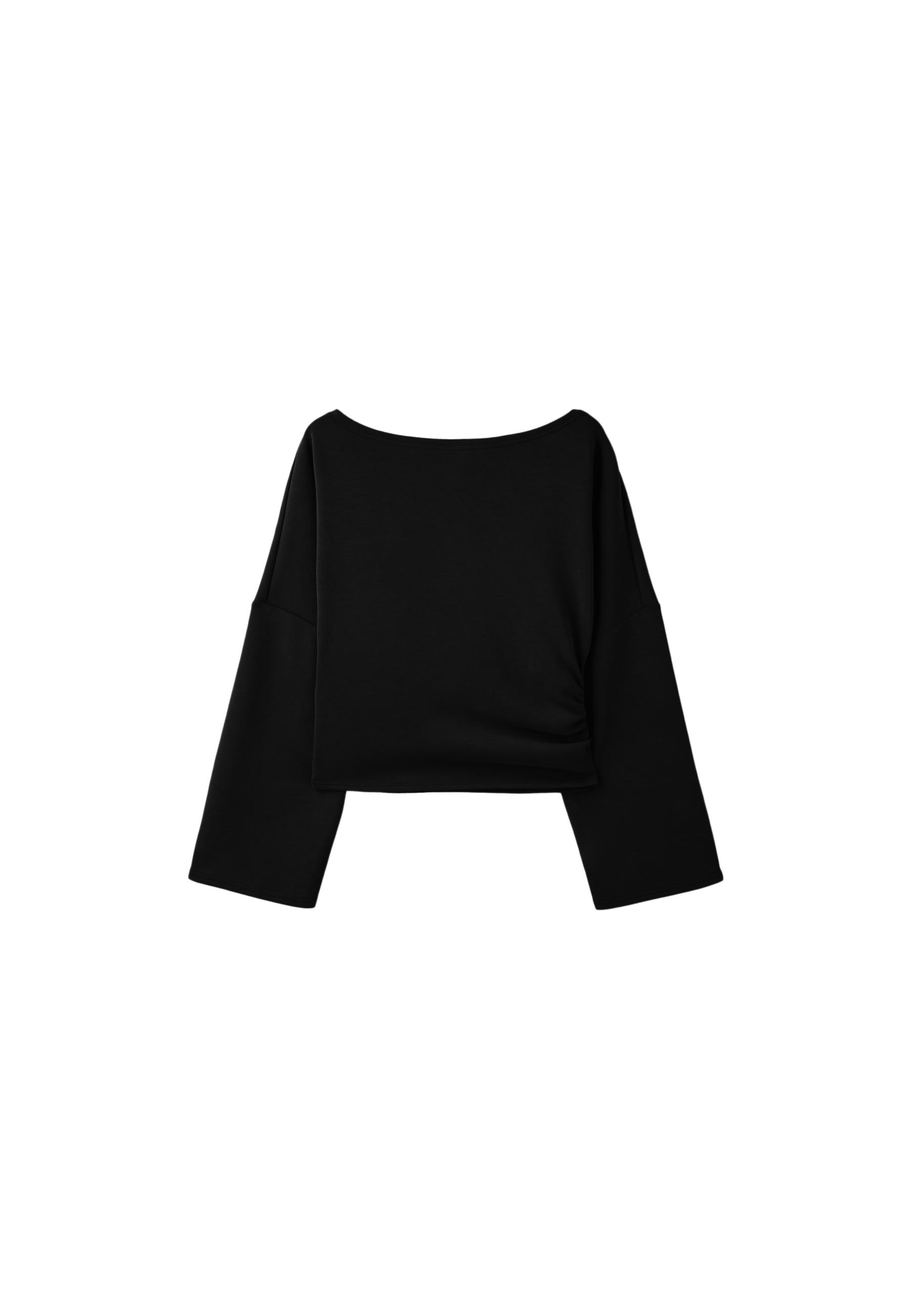 Soft-touch ruched asymmetric sweatshirt — Black