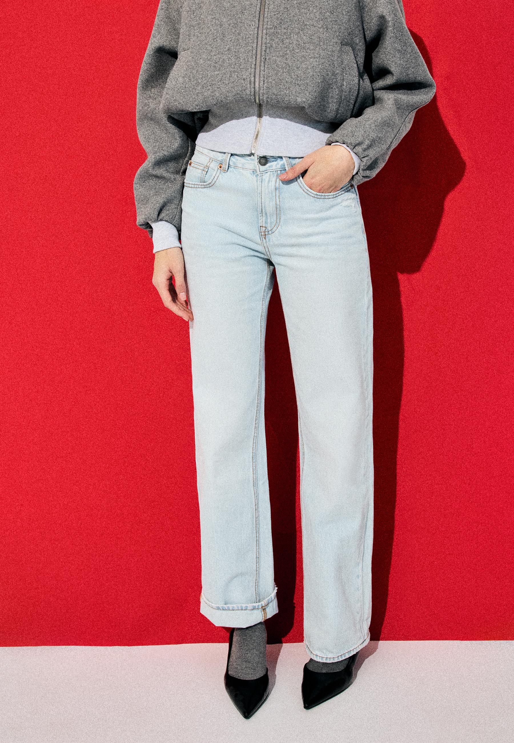 D92 Ripped straight wide-leg jeans — MEDIUM LIGHT BLUE DENIM