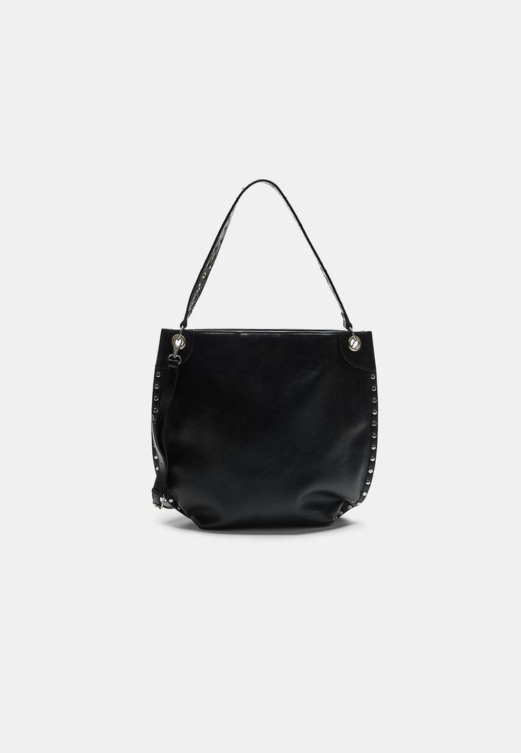 Stradivarius Vybíjaná Kabelka Na Rameno Black Os