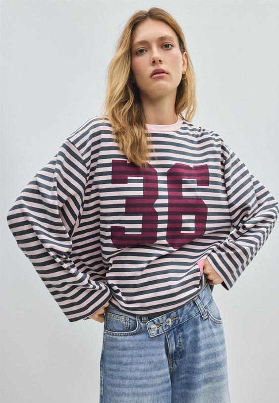 tshirt manches longues raye imprime