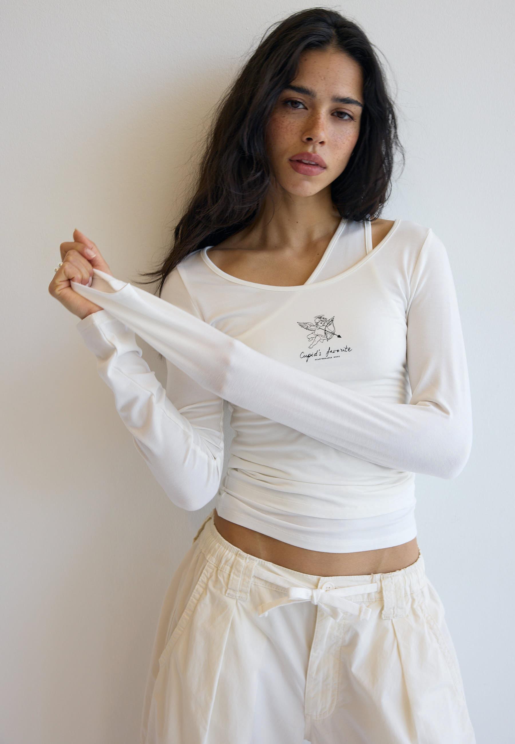 Double cherub print T-shirt — Ecru