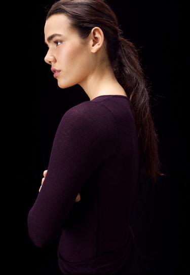 Basic wool and silk V-neck sweater — AUBERGINE 4