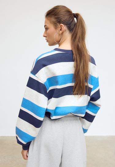 Striped puff-hem sweatshirt — Grey melange 4