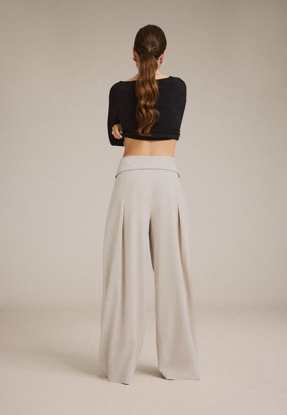 wideleg turnup waistband trousers l04615152