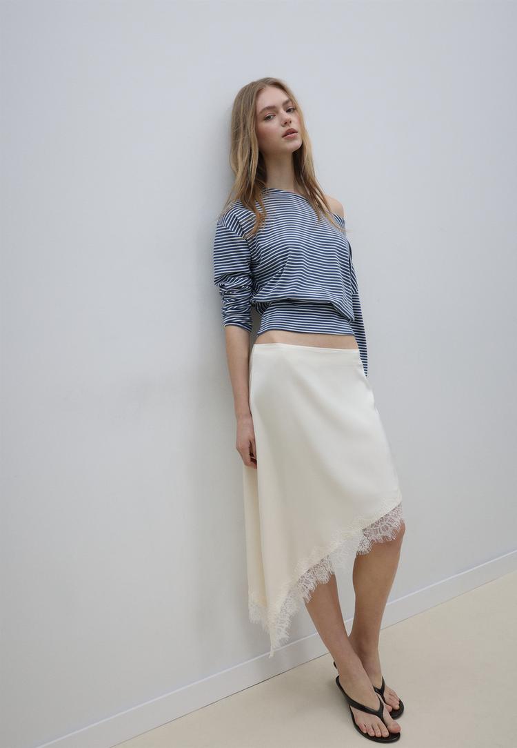 Stradivarius Μπλούζα Μακρύ Μανίκι Με Λαιμόκοψη Χαμόγελο Και Ρίγες Navy Blue Xs