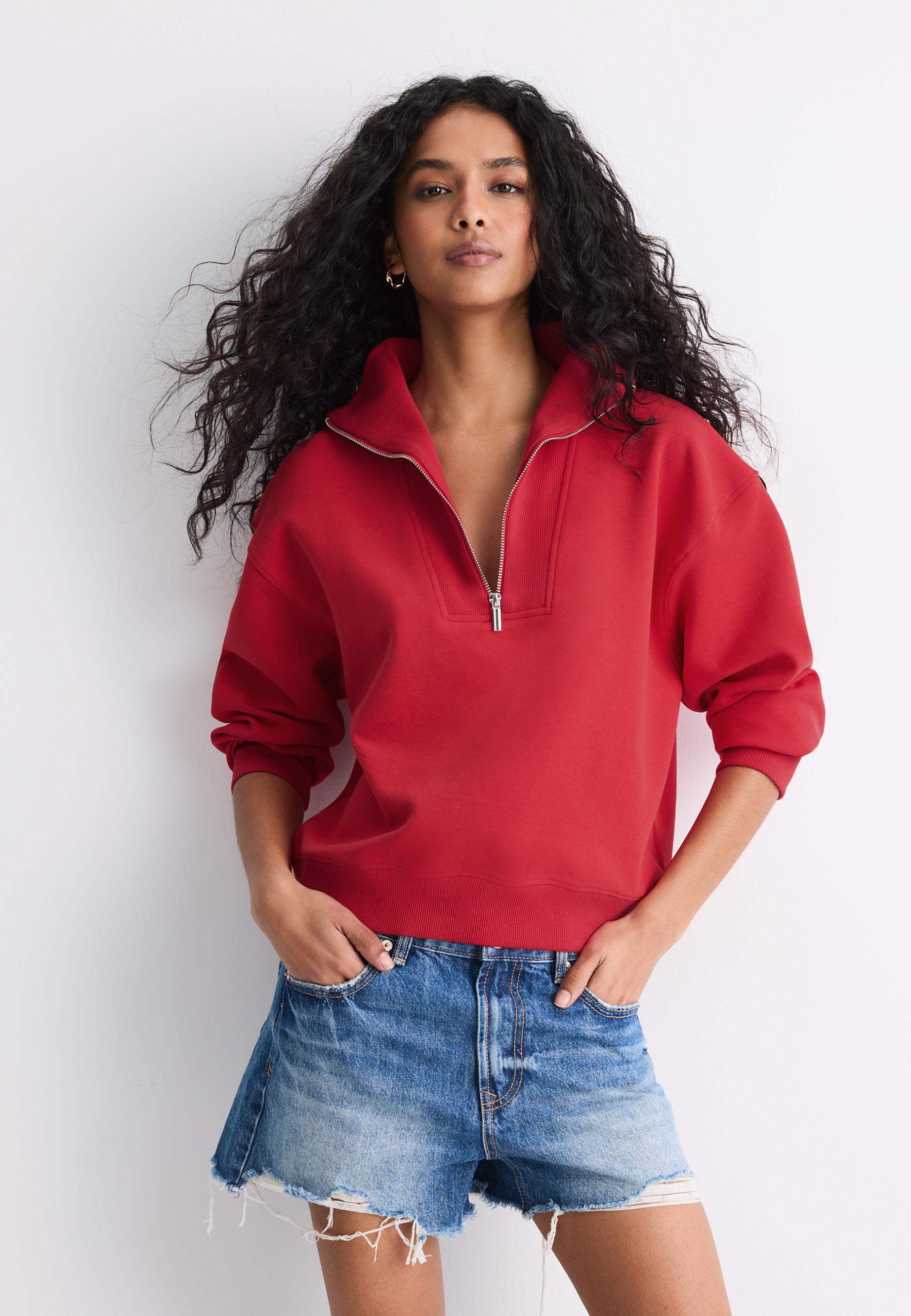 High-neck sweatshirt with zip — Red