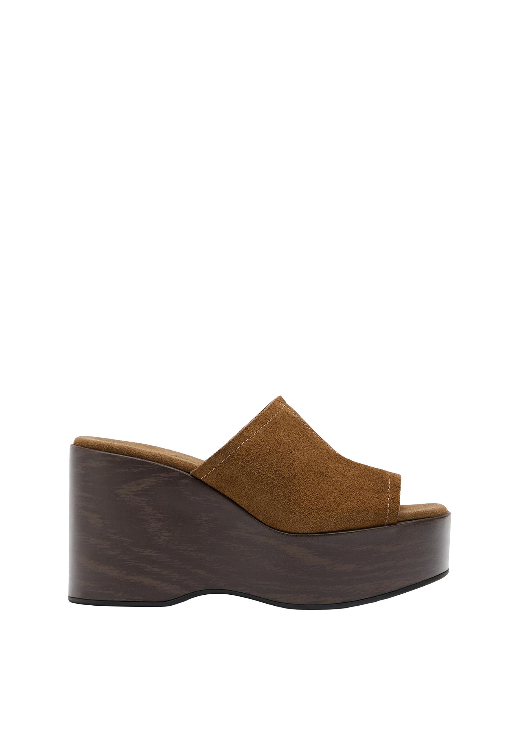 Open leather platform wedges — BROWN