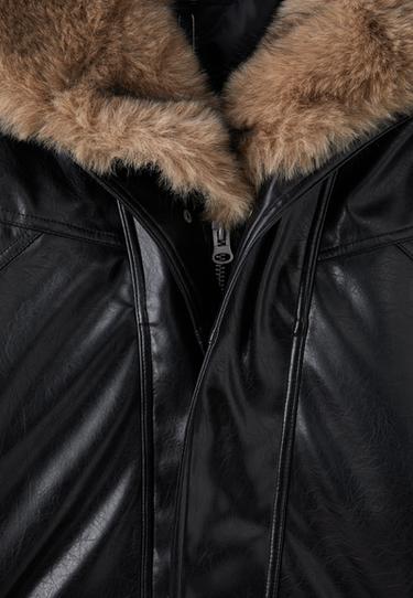 Leather effect jacket with fur collar — Black 9