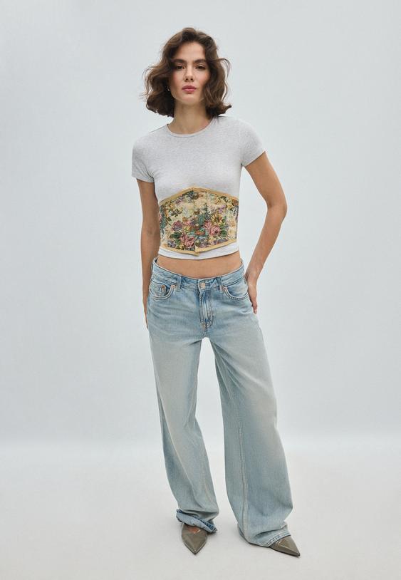 Stradivarius Printed Corset Belt Stone Os