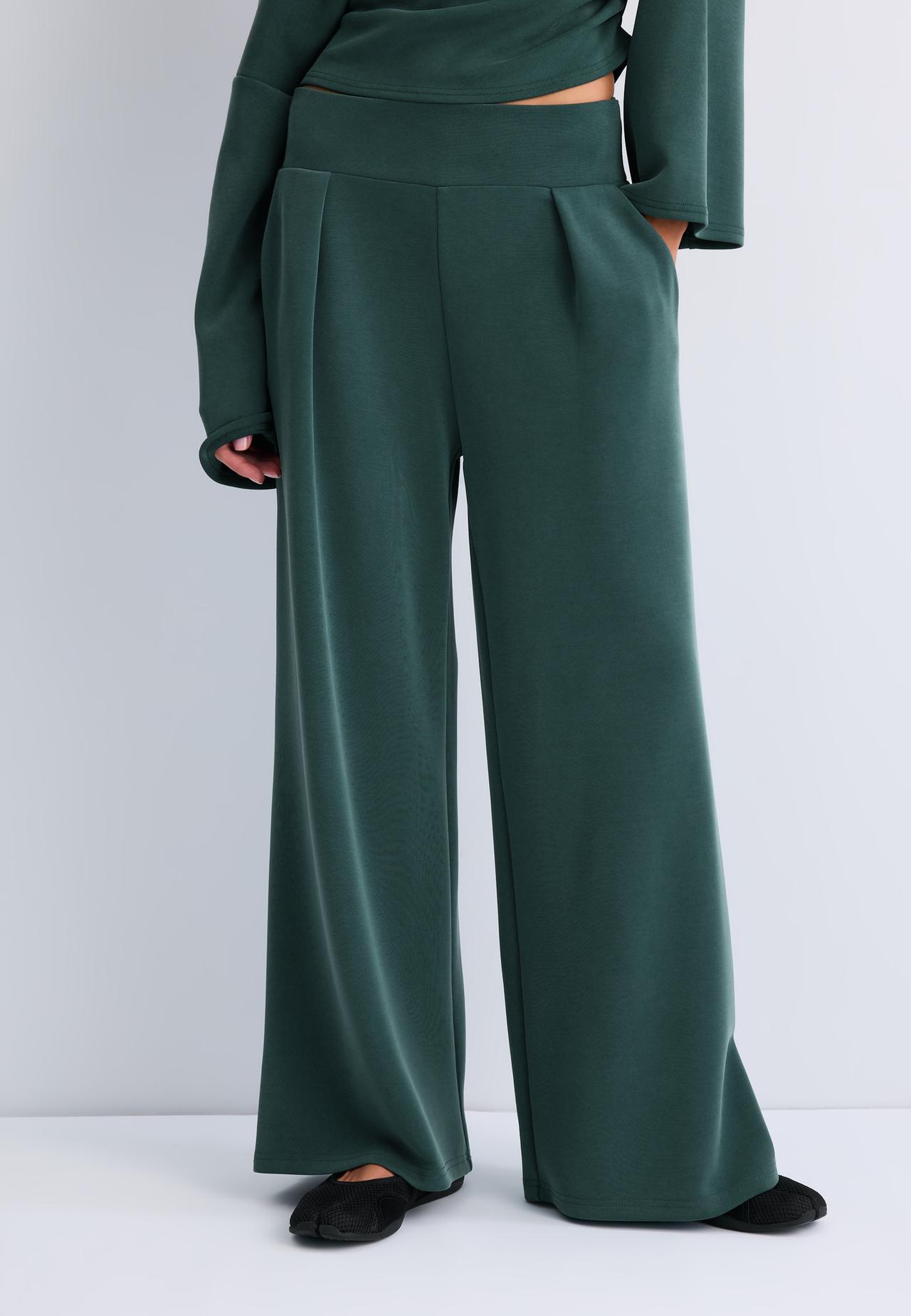 Soft-touch wide-leg pleated trousers — Khaki