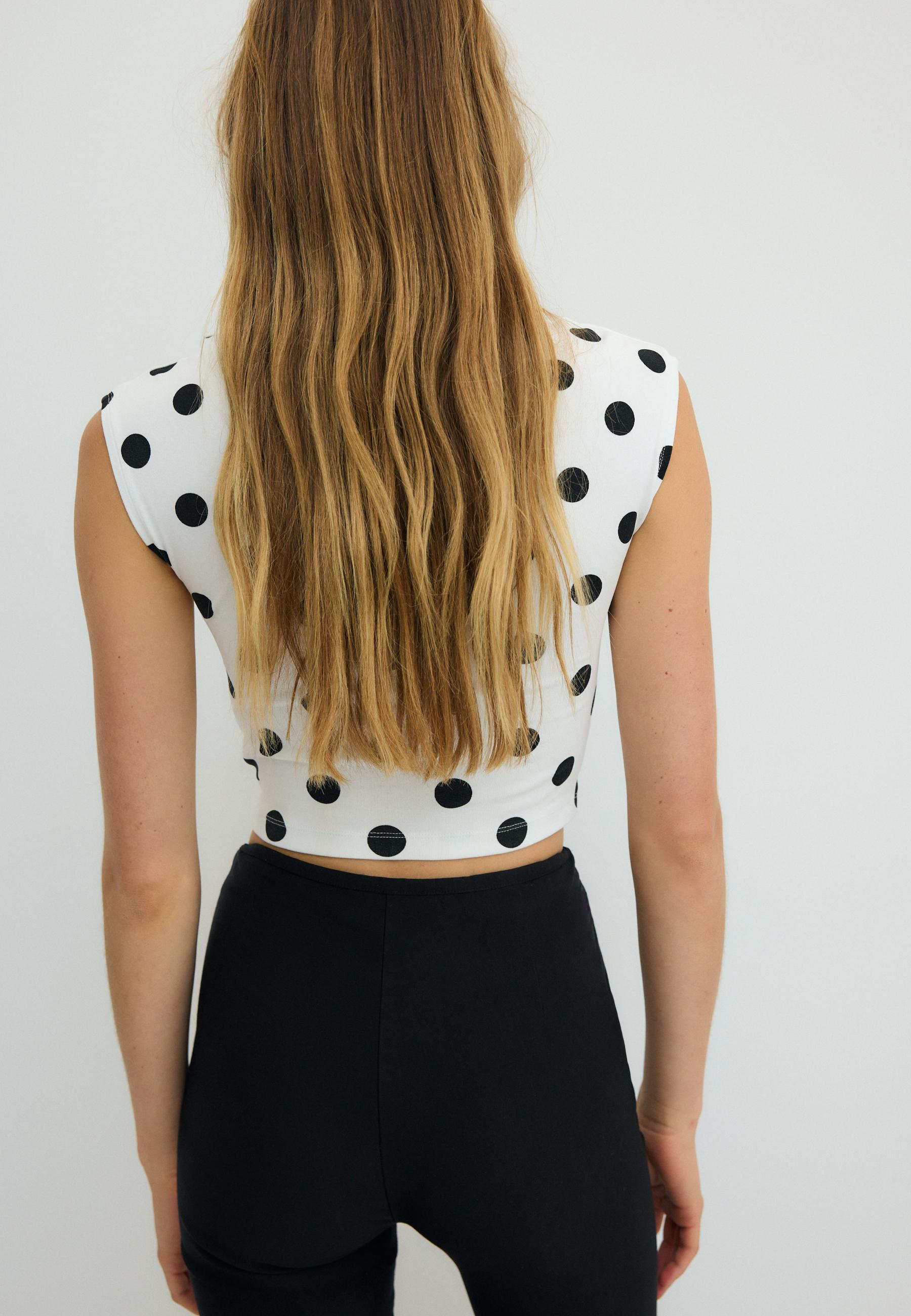 Cap sleeve polka dot T-shirt — Ecru